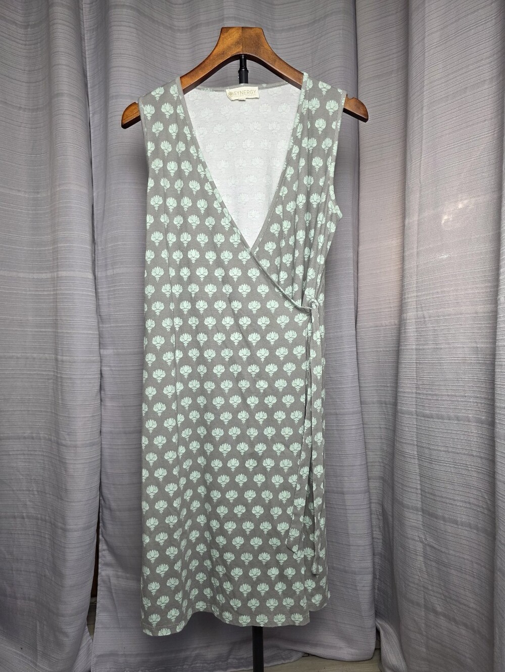 Synergy Organic Cotton Wrap Dress Large Beachy Coastal Summer Cabincore Basics